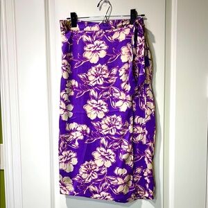 Japna Purple Floral Faux Wrap Sarong Midi Skirt Size Large NWT